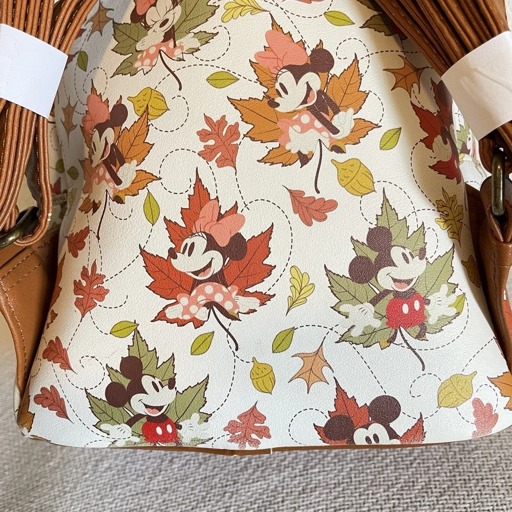 Loungefly Disney Minnie Mickey Mouse Fall Foliage Autumn Leaves Backpack USED